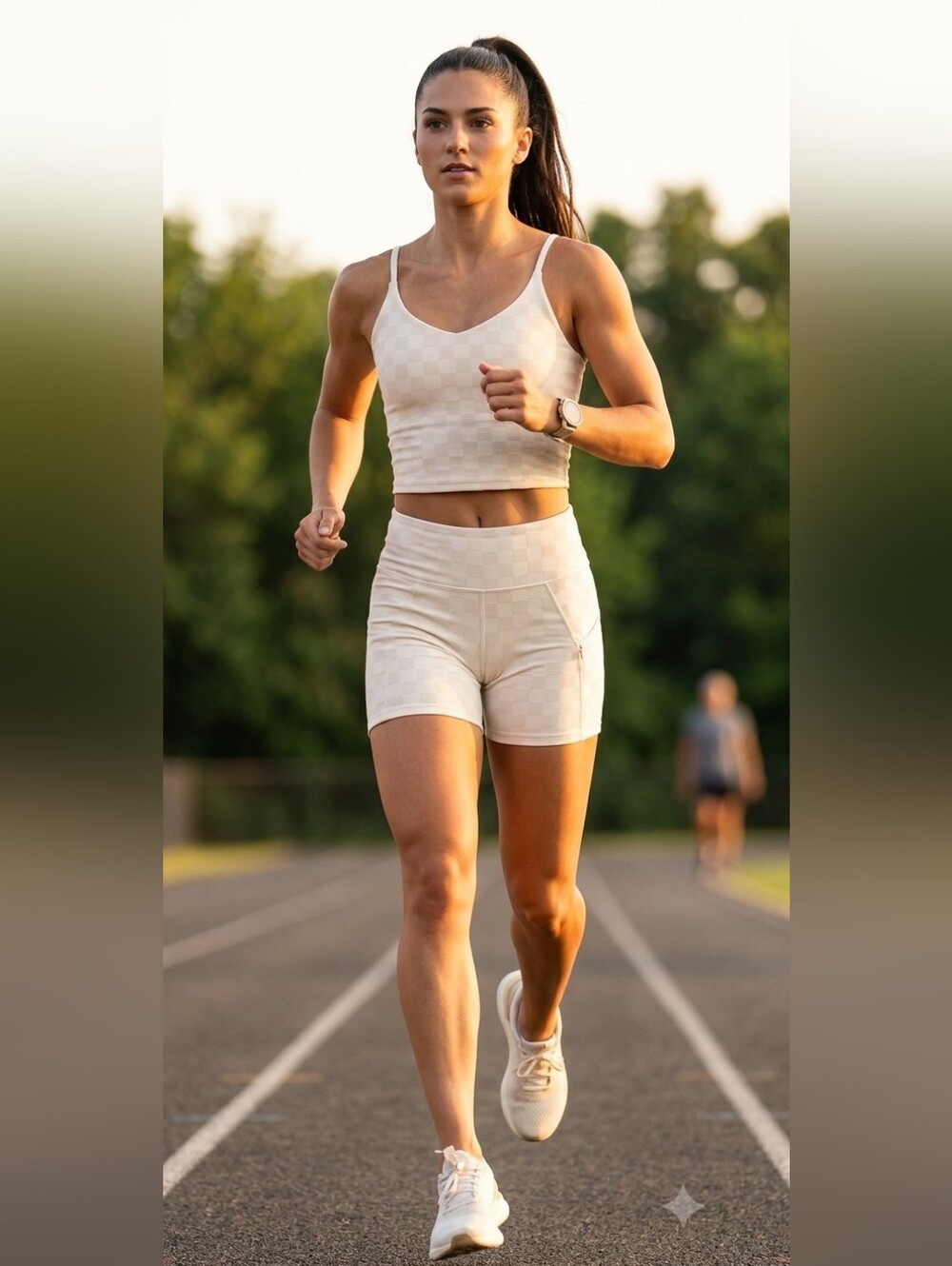 Hurley Cream Checkered High-Rise Bike Shorts And Crop Top Set M/S